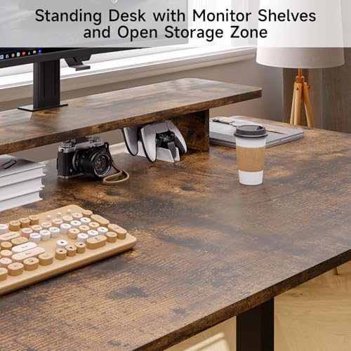 L Shaped Standing Desk with File Cabinet, 63x24'' Electric Stand Up Desk with Monitor and Storage Shelf, Adjustable Height 28-46'' for Home and Computer Workstation, Rustic Brown