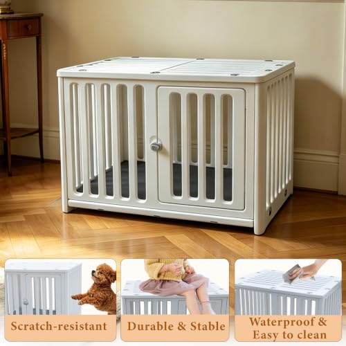 Dog Crate Furniture with Mat Small Plastic Dog Kennel Indoor for Puppy Cage End, view 7