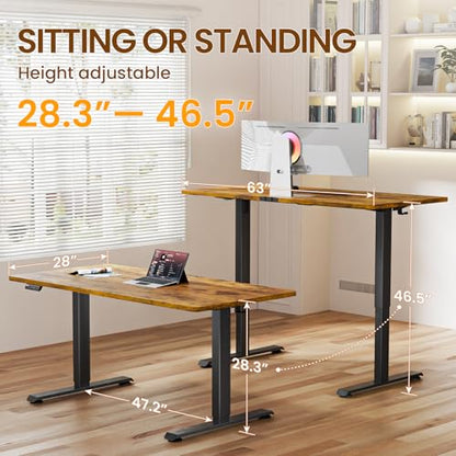 63"x28" Wider Large Standing Desk, Electric Height Adjustable, Brown, view 4