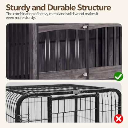 72" Double Dog Crate Furniture, Dog Crates for 2 Medium Dogs, Grey, view 5