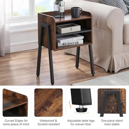 Nightstand Industrial Side End Table/Stackable Accent Furniture with 2-Tier Open Storage Compartments for Bedroom, Living Room and Small Spaces