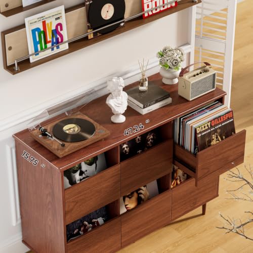 47.2" Large Record Player Stand, Vinyl Record Storage Cabinet, Brown, view 6