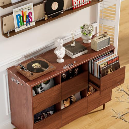 47.2" Large Record Player Stand, Vinyl Record Storage Cabinet, Brown, view 6