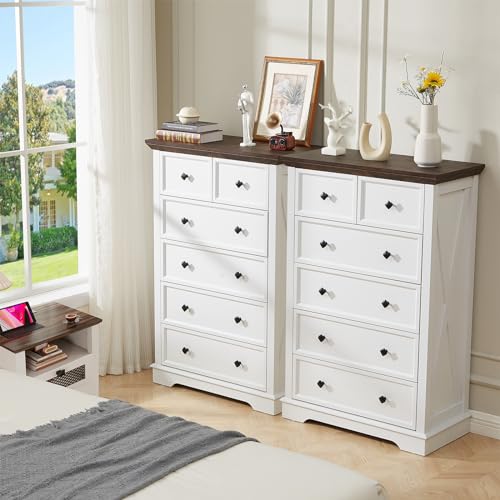 Farmhouse 6 Drawers Dresser Chests for Bedroom, White 6 Chest of Drawers, view 6
