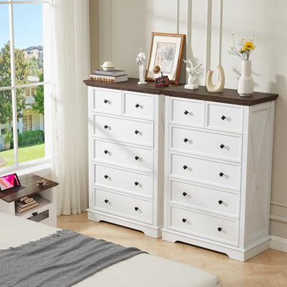 Farmhouse 6 Drawers Dresser Chests for Bedroom, White 6 Chest of Drawers, view 6