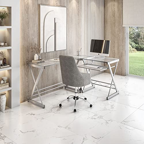 L Shaped Desk with Keyboard Tray - Efficient Work from Home Desk - Glass L Shaped Desk - Professional Work Desk for Home Office - Versatile Glass Corner Desks for Home Office