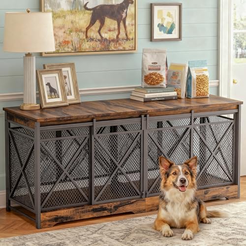 78" Double Dog Crate with Divider, Caramel Brown, view 2