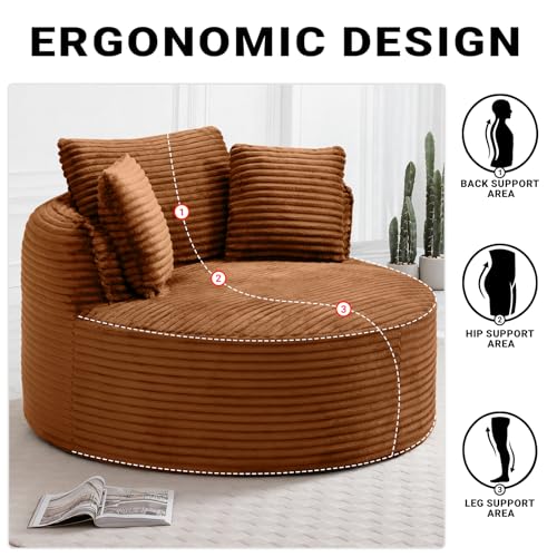 54"Round Chair Chaise Lounge Indoor, Cloud Boneless Chair w/ Side Pocket, view 7