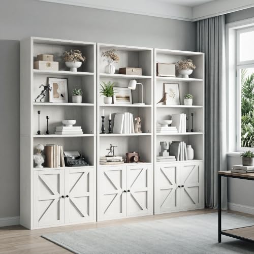 MXV 6 Tier 71" Tall Farmhouse Bookshelf with Barn Door Cabinet, view 6
