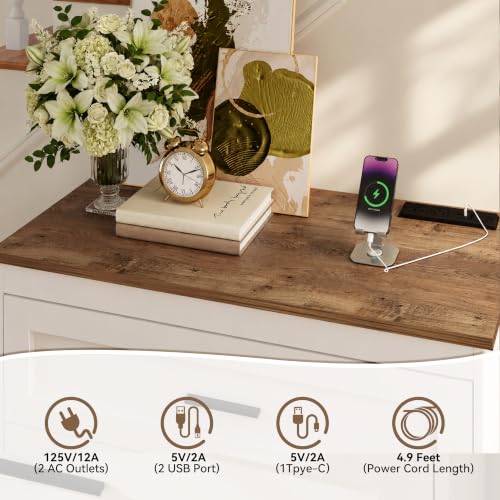 Farmhouse Dresser for Bedroom Wooden Chest of Drawers with Charging, view 5