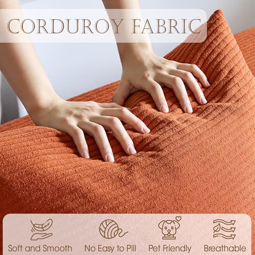 106" Modular Sectional Sofa, Modern Cloud Couch with L-Shape Chaise, Upholstered Boneless Couches with Deep Seat, Comfy Corduroy Sofa for Living Room Bedroom, No Assembly (Orange)