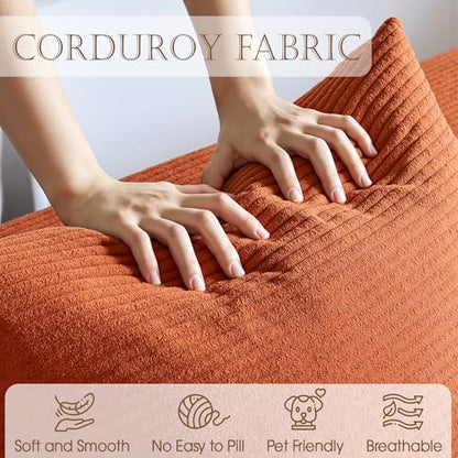 106" Modular Sectional Sofa, Modern Cloud Couch with L-Shape Chaise, Upholstered Boneless Couches with Deep Seat, Comfy Corduroy Sofa for Living Room Bedroom, No Assembly (Orange)