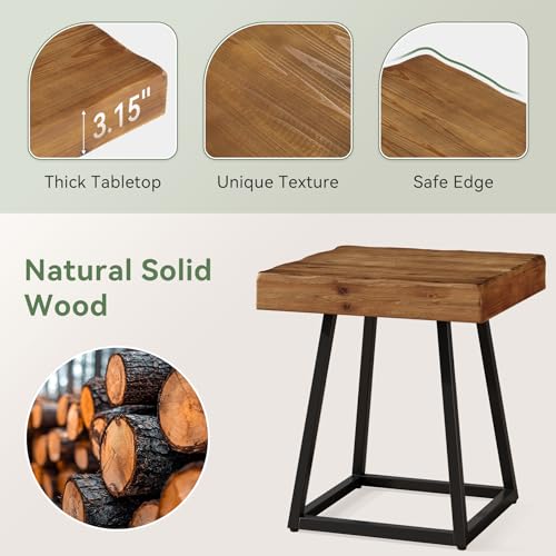 2PCS Solid Wood Nightstand with Metal Frame, Industrial Square Bedside Table for Bedroom, Small Spaces (2)
