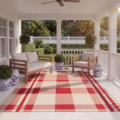 SAFAVIEH Courtyard Collection 8' x 10' Red/Bone CY6201 Plaid Indoor/ Outdoor Patio Backyard Mudroom Area Rug