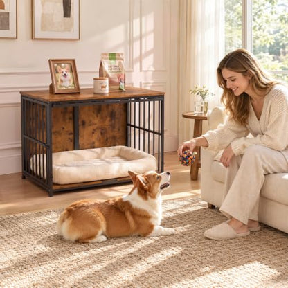 31.5" Dog Crate Furniture， Dog Kennel with Flip Up Hidden Door, view 4