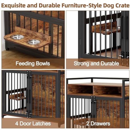 48 in Wooden Dog Crate Furniture with 2 Drawers Storage, view 5