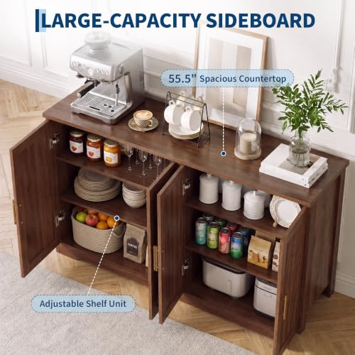 55.5” Fluted Sideboard Buffet Cabinet with 4 Doors, view 4
