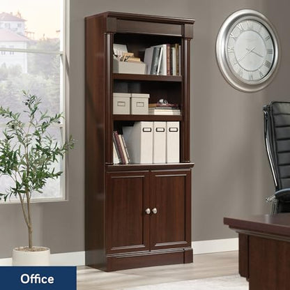 Palladia Book Shelf, Bookshelf with Storage, Library Bookcase with Doors and Adjustable Shelves, in Select Cherry finish