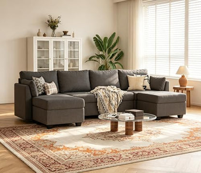 Modular Sectional Sofa with Storage, U Shaped Sectional Couch for Living Room, Convertible Modular Sofa Couch with Ottomans, High Supportive & Soft Sponge, 6 Seat, Darkgrey
