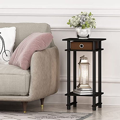 Turn-N-Tube End Table, 2-Pack, Espresso | Tall Narrow Modern End Table with Storage Bin, Open Shelf Night Stand, Bedside Table, for Living Room, Bedroom