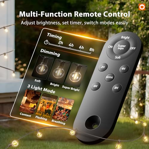 100FT Solar String Lights Outdoor with Remote, 54 LED Shatterproof Bulbs, view 4