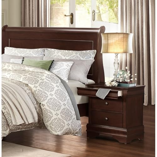 1pc Nightstand with Drawers Brown Cherry Finish Wood Bedroom Furniture