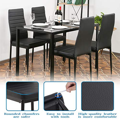 | 5-Piece Dining Table Set | Black | Glass Kitchen Table, view 7