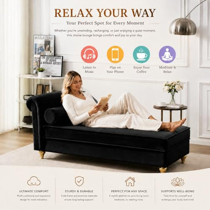 Velvet Chaise Lounge with Storage, Modern Fainting Couch for Living Room, view 4