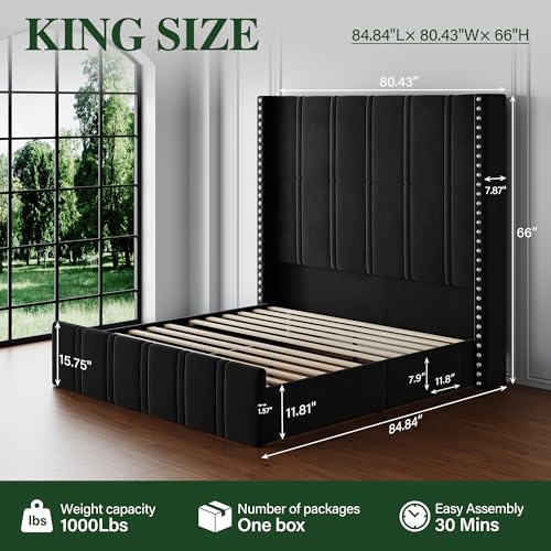 Black King Size Bed Frame and Headboard, view 3