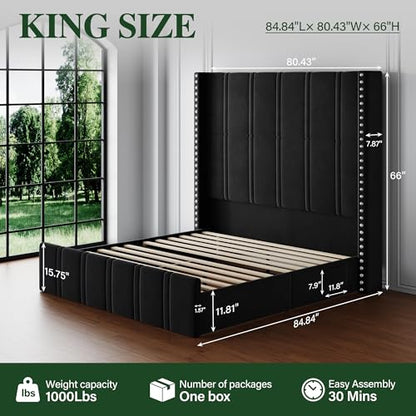 Black King Size Bed Frame and Headboard, view 3