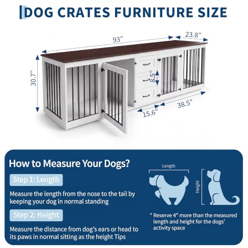 92.8" Double Dog Crate Furniture with 3 Drawers, Dog Kennel Indoor, view 4
