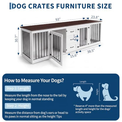 92.8" Double Dog Crate Furniture with 3 Drawers, Dog Kennel Indoor, view 4