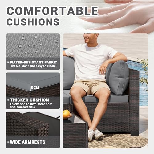 CHABATREE 7pcs Outdoor Patio Furniture Sets,Rattan Conversation Sectional Set,Manual Weaving Wicker Patio Sofa with Tea Table