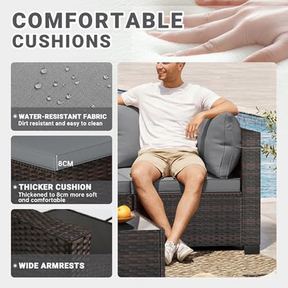 CHABATREE 7pcs Outdoor Patio Furniture Sets,Rattan Conversation Sectional Set,Manual Weaving Wicker Patio Sofa with Tea Table