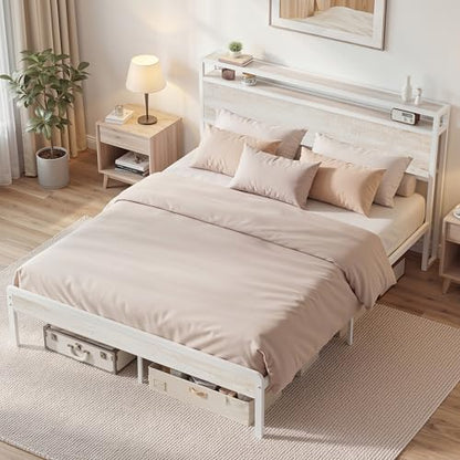Queen Bed Frame with 2-Tier Storage Shelf Headboard, view 6