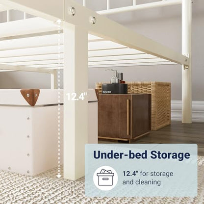 Full Size Metal Platform Bed Frame with Headboard, Cream, view 7