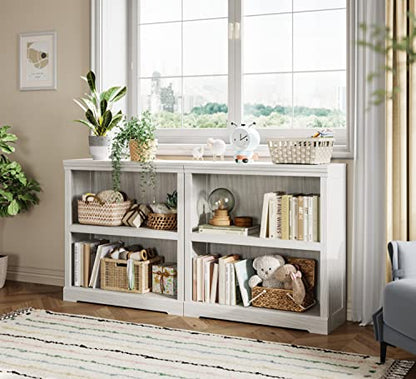 2-Tier Bookcase and Bookshelf, Small Wood Display Storage Shelves Farmhouse Bookshelf for Home Office, Living Room, Bed Room - White Oak
