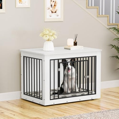 38.2" Dog Crate Furniture 2-in-1 Iron-Wood Fusion up to 60 lb, view 3