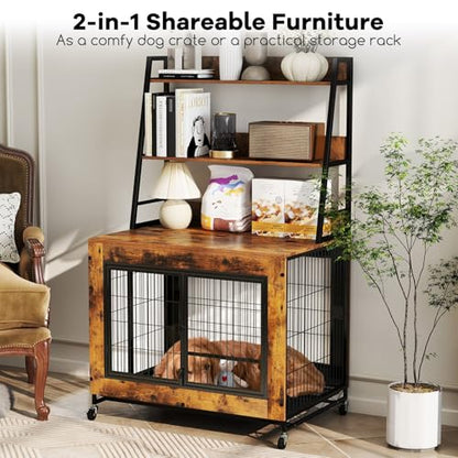 38" Dog Crate Furniture with Storage Shelves, view 3