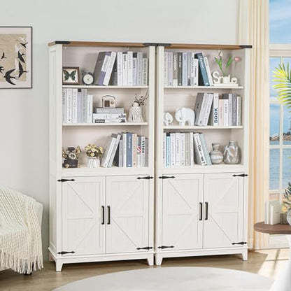 5 Tier Bookshelf 70in Tall Bookcase with Barn Doors and Storage Cabinet, view 4