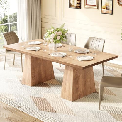 Dining Table for 6 People, Wooden Table, Rectangle Furniture with Heavy Duty Legs, Modern Kitchen Table for Home, Dining Room, Oak