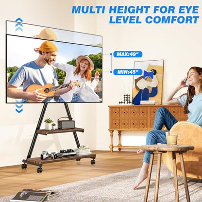 Heavy Duty Rolling TV Stand for 43-80 Inch TVs up to 150lbs, Mobile TV Cart on Wheels with Dual Storage Shelves, Outdoor TV Stand with Tilt & Swivel Adjustment for Optimal Viewing Angles