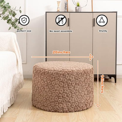 Round Pouf Ottoman 20 x 20 x 14 Inches Boho Poof Home Decor Floor Pouffe Ottoman Foot Rest for Couch Sofa Bean Bag Chairs Living Room Bedroom (Coffee)