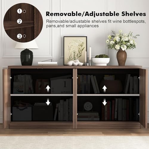 63" Sideboard Buffet Cabinet, Fluted TV Stand for 65 inch TV, view 4