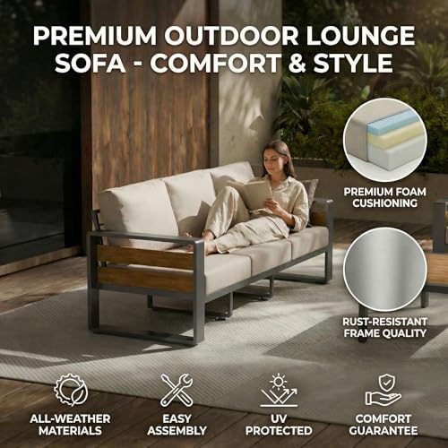 Aluminum Outdoor Patio Furniture Set with Table,7 Seat,Dark Gray | Rustproof,High weight capacity,Water-repellent,Washable Cover,All-Weather Resistant,Easy clean,for Poolside Backyard Deck