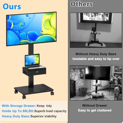 Rolling TV Stand With Drawer, TV Stand Cart On Wheels For 30-75 Inch TVs, view 8