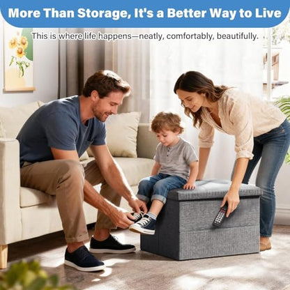 Storage Ottoman Foot Rest Stool, Holds Up to 350lbs, 43L, Foldable | Small Ottoman with Storage, Foot Rest Stool with Thicker Foam Padded Seat, 17x13x13in, Drak Gray