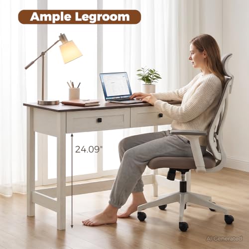 Farmhouse Writing Desk with Drawer, 40 Inch Wooden Small White Desk, view 6