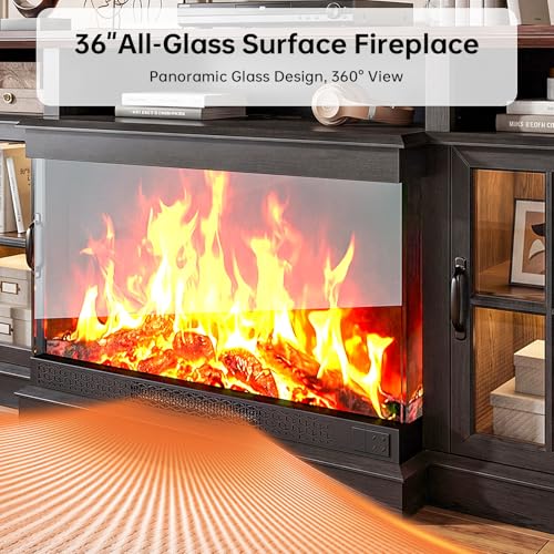 70" Fireplace TV Stand,3-Sided Glass Electric Fireplace, Black, view 4