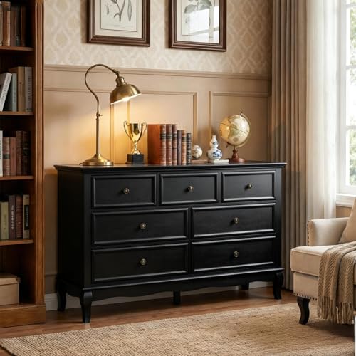 53" Wide 7 Drawer Dresser, Black Dresser for Bedroom, view 5